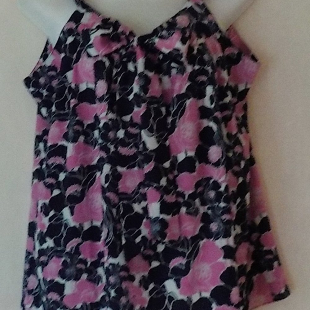 Banana Republic tank sz L 12 14 navy pink floral EUC